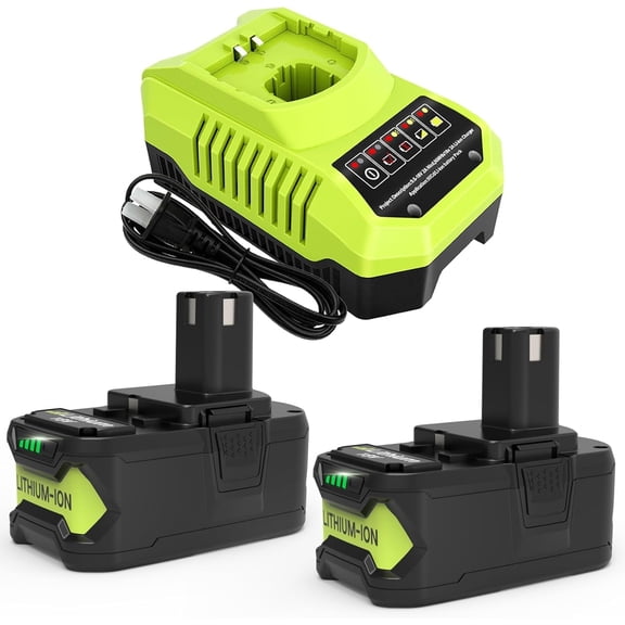 2-Pack 18V 6000mAh P108 Replacement Battery and P117 Charger Compatible with Ryobi 18 Volt Lithium Battery P102 P103 P104 P105 P107 P109 P108 P190 P122