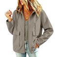 thumbnail image 2 of JUUNthy Womens Cargo Jacket, Windbreaker Full Zip-Up Hooded Lightweight Casual Outerwear with Pockets Black XL, 2 of 16