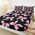thumbnail image 4 of Manfei Pink Checkered Bows Black Print Bed Sheets for Girls, Cute Ribbon Bows King Sheets, 4-Piece, 4 of 5