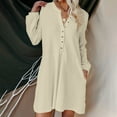 thumbnail image 2 of BLVB Women's Fall Pullover Sweater Dress Button up Ribbed Knit Long Sleeve Dress Casual Comfy Mini Dress with Pockets Beige, 2 of 6