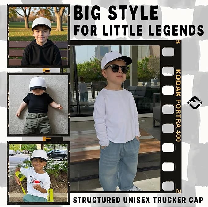 Kids Trucker Hat Baseball Cap - Two Tone Vintage Baby Baseball Cap, Infant Baseball Hat, Toddler Snapback Hat - Black/White (X-Small - 0-12 Months)
