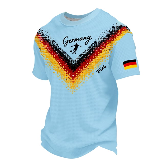 Women's Germany Football Graphic T-Shirt, Men's Soccer Graphic Print T-Shirt Casual Sportswear Top Athletic for Soccer Tournament 2026 Light Blue Size: 2XL