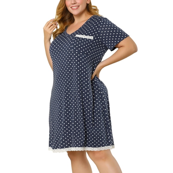 RoDe Dormir Camisón De Lunares ManCorDe Noche TalGrande PaMujer Azul Marino XL