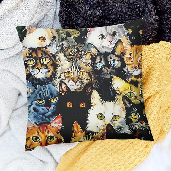YILUYINQING Cute Cat Indoor Decoration Throw Pillow Cover for Sofa 18x18in