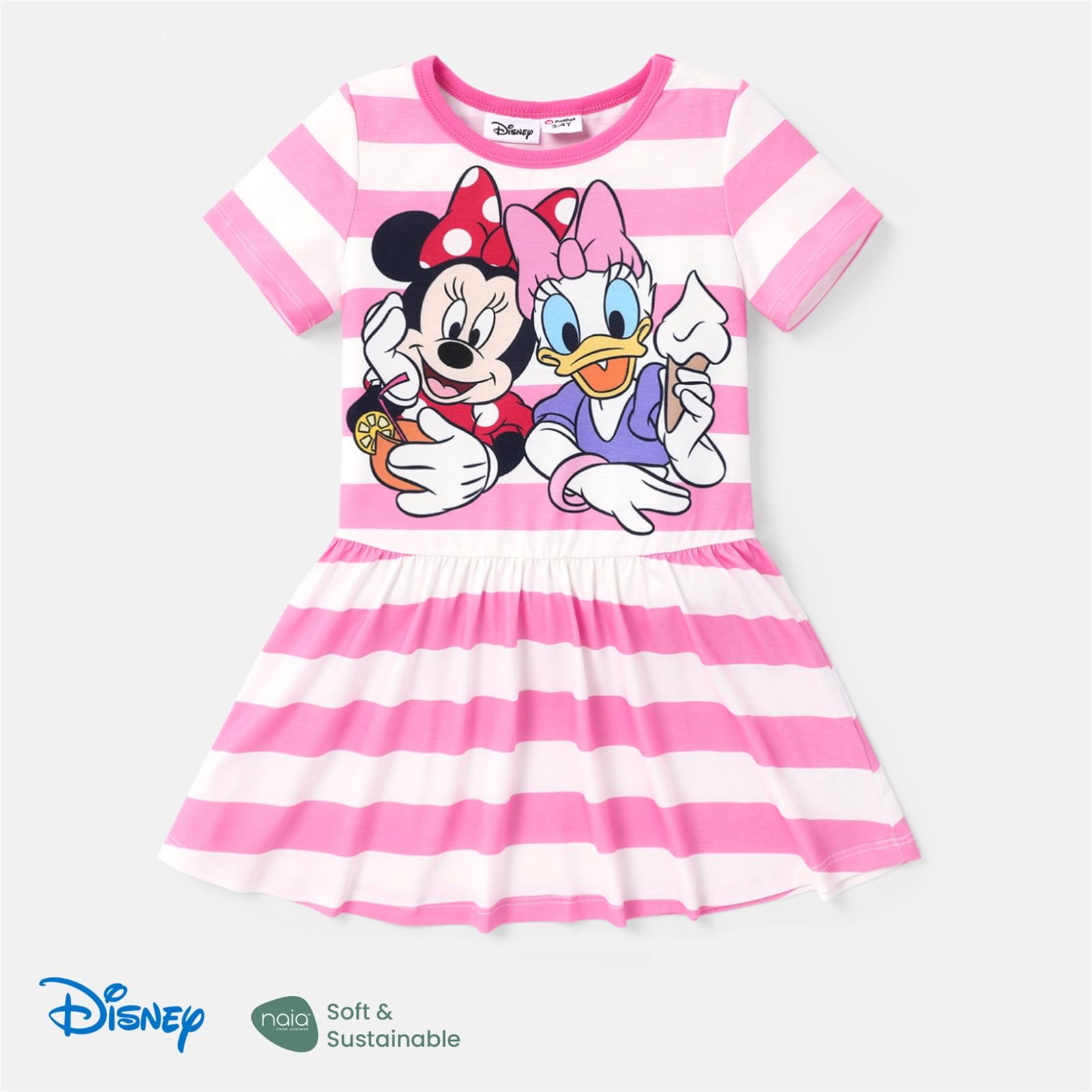 Disney Minnie Mouse Toddler Girl Character & Stripe Print Short Sleeve
