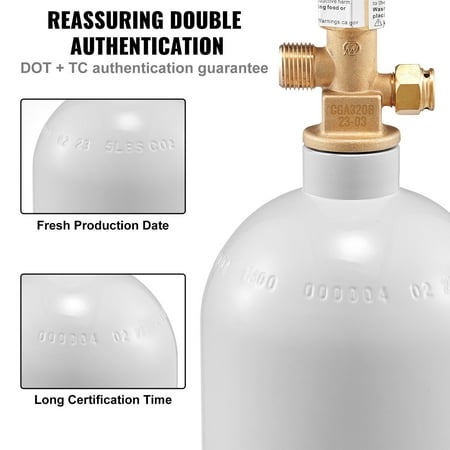Aluminum CO2 Tank 5 Pound Capacity, New Gray Spray Coated with CGA320 Valve for Draft Beer and Soda Dispensing