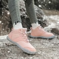 thumbnail image 3 of Rokment Womens Mens Furry Lined Barefoot Water Snow Boots Waterproof Wide Toe Zero Drop Non Slip Hiking Ankle Booties Pink Size 8, 3 of 7