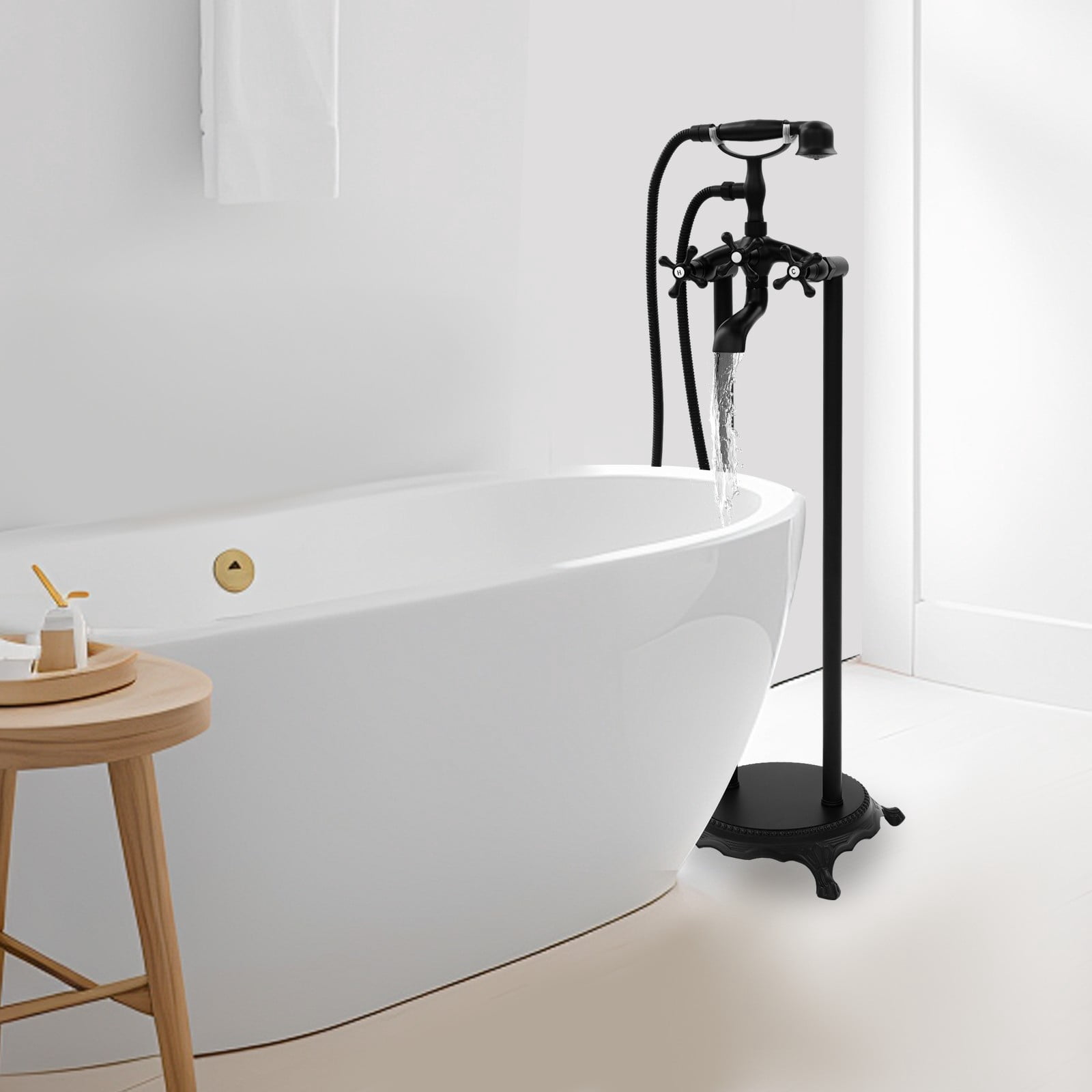 ToppiJoy Freestanding Bathtub Faucet, Tub Filler with Handheld Shower (Black)