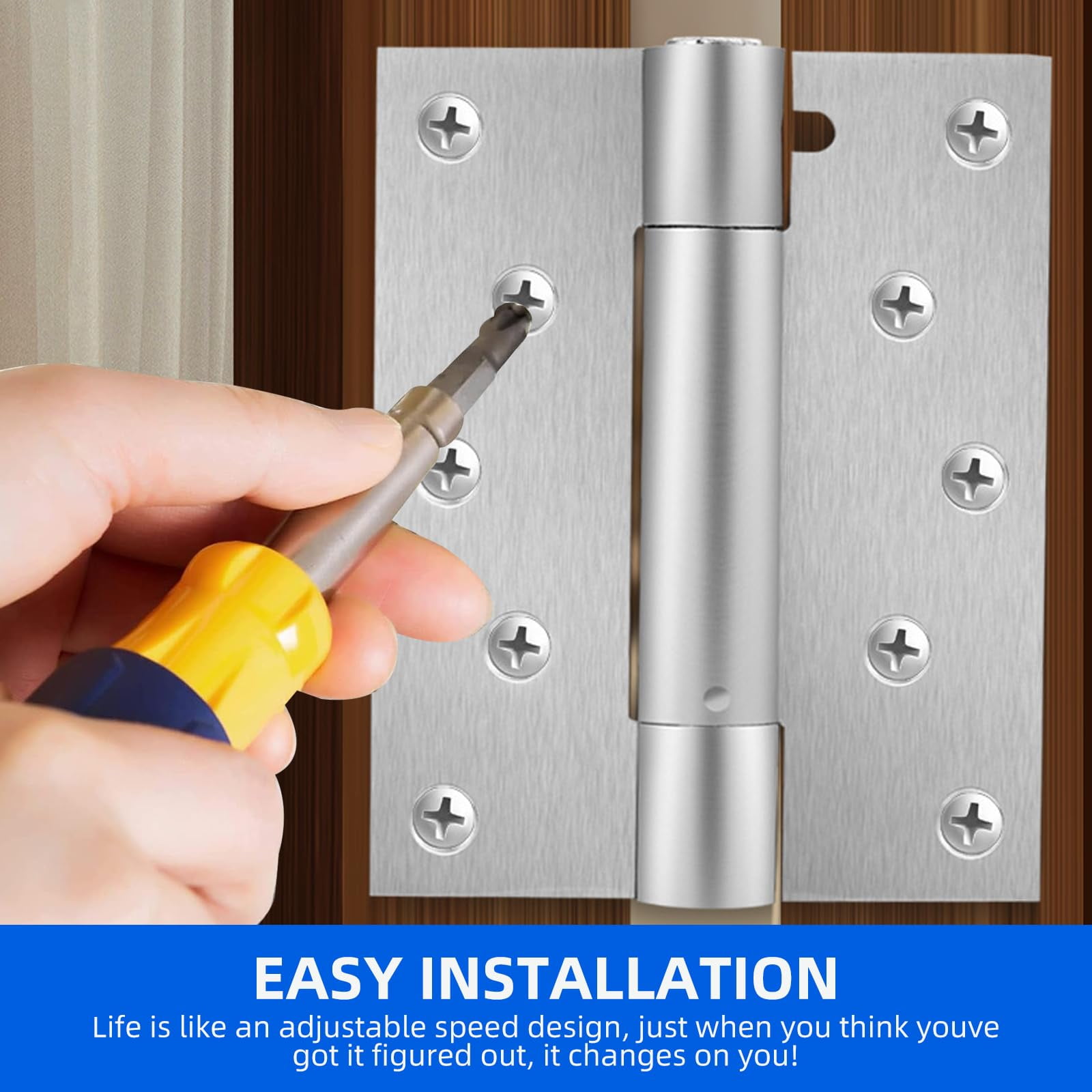 Self-Closing Door Hinges - 4 Inch Adjustable Tension Spring Hinge, 304 Stainless Steel, 2 Pack