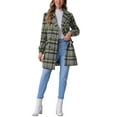 thumbnail image 2 of Abrigo de cuadros de doble botonadura con solapa de muesca de manga larga para mujer Inspire Chic M Verde claro, 2 of 6
