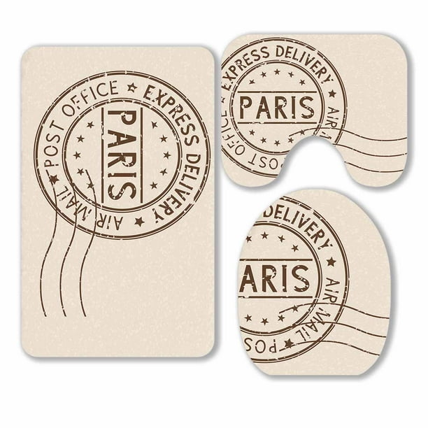 PKQWTM Round Brown Postmark Paris France 3 Piece Bathroom Rugs Set Bath