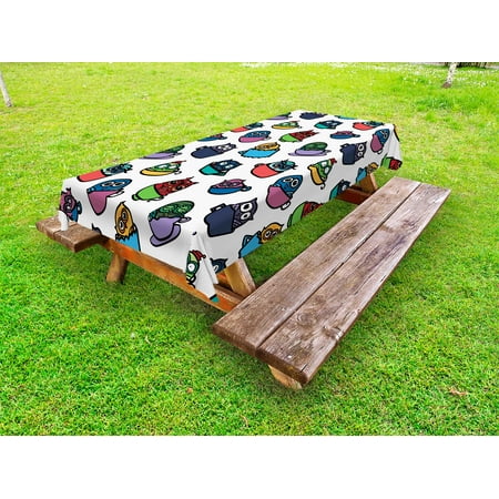 

Owls Outdoor Tablecloth Funny Owl in a Coffee Tea Espresso Mug Cup Good Morning Cafe Childish Cheerful Art Decorative Washable Fabric Picnic Tablecloth 58 X 104 Inches Multicolor by Ambesonne