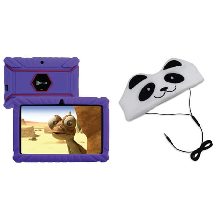 Contixo V8-2 Purple 7-Inch Kids Tablet with 16 GB Storage (Purple) & H1-Panda Kid's Fleece Headphones (Panda)