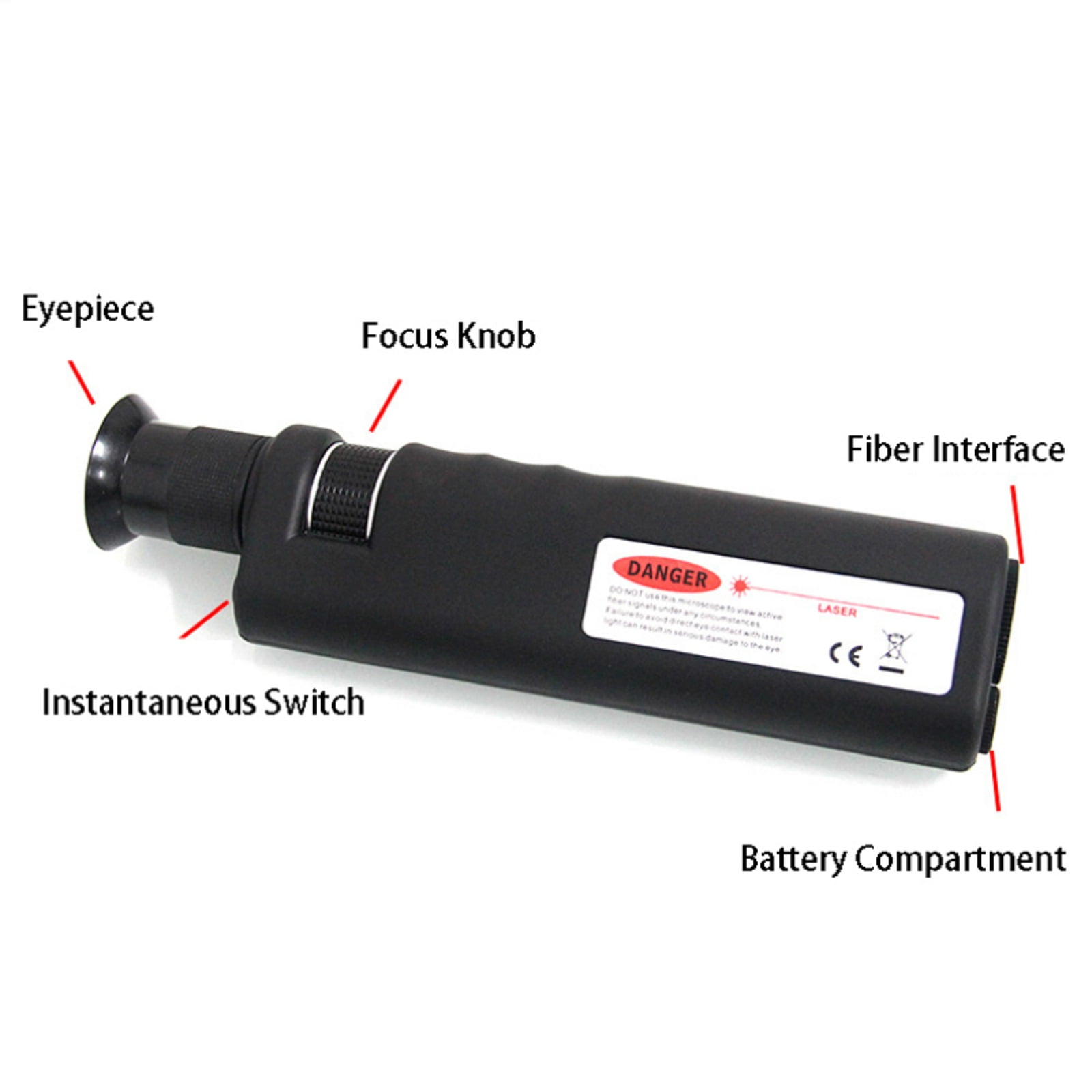 200x Handheld Fiber Optic Microscope Inspection Tool with 1.25mm/ 2.5mm Adapter, Fiber Cable Microscope Detector