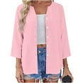 thumbnail image 5 of Crunowin Women's V-Neck Blouse Top, Button-Up Three-Quarter Sleeve Spring Summer Cardigan Shirts Pink XL, 5 of 10