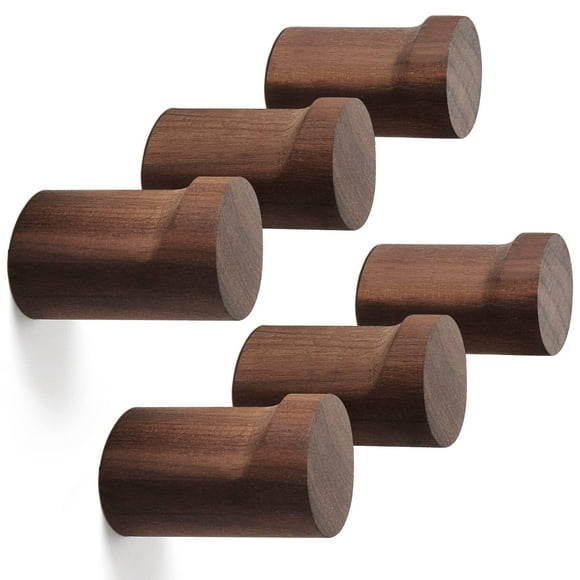 Ganchos de pared bsdonte Wood, 6 unidades, madera de nogal natural