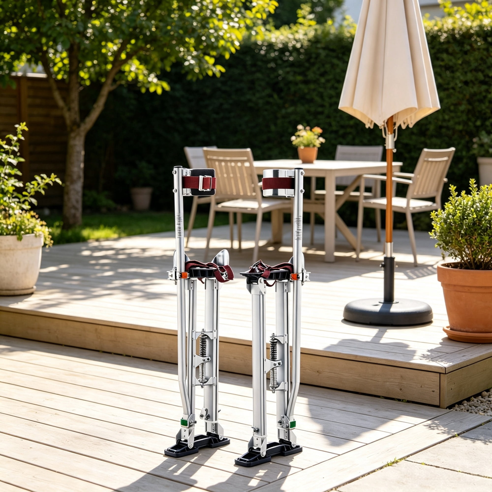 24"-40" Adjustable Drywall Stilts with Protective Knee Pads, Durable Non-slip Work Platform for Painting, Taping & Walking, Silver