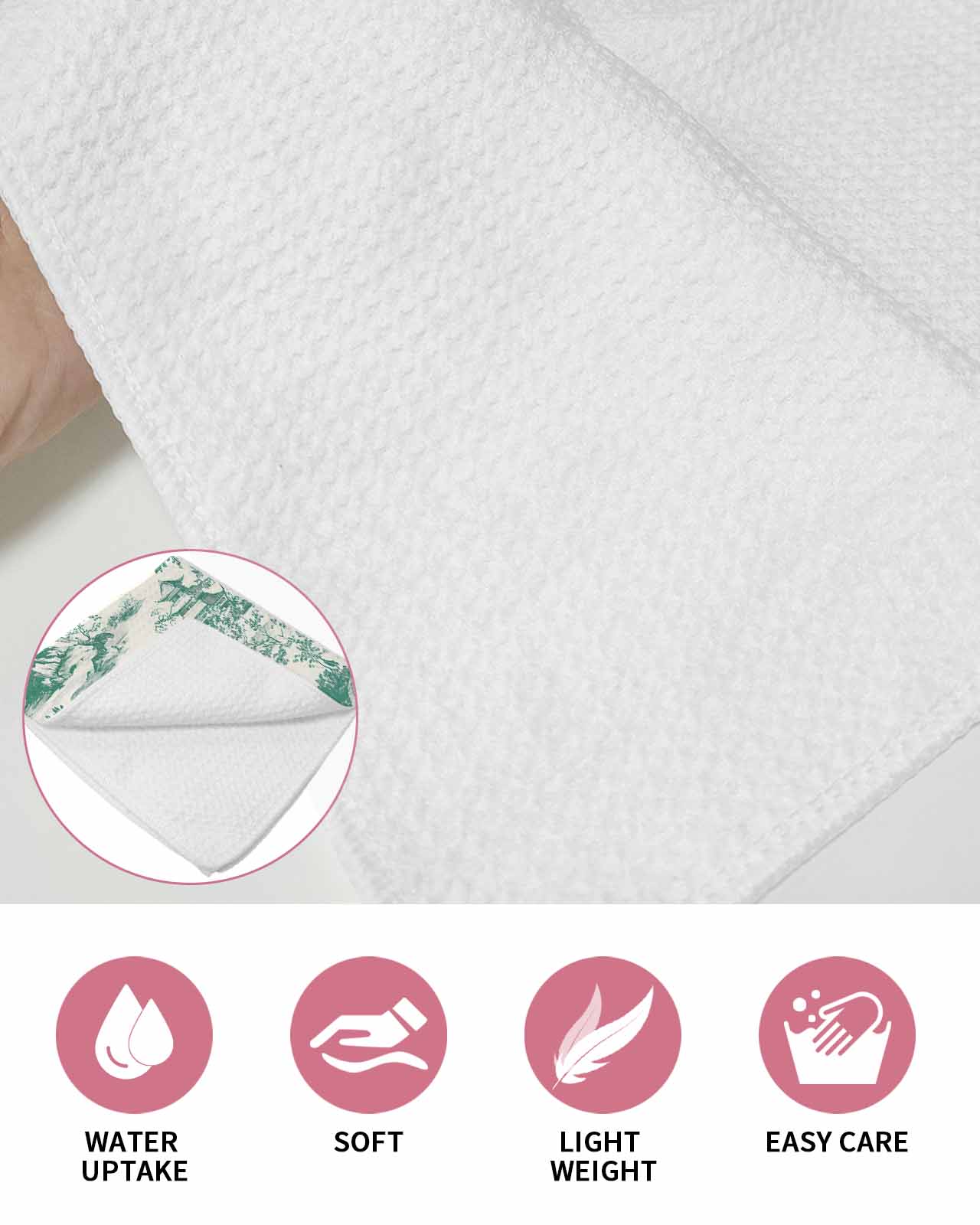 Green Garden Retro Kitchen Dish Towels for Drying Dishes Set of 4, Modern Art Building Tree Boat Waffle Weave Microfiber Terry Hand Tea Bathroom Towels Quick Dry & Absorbent Towel 15.7x23.6