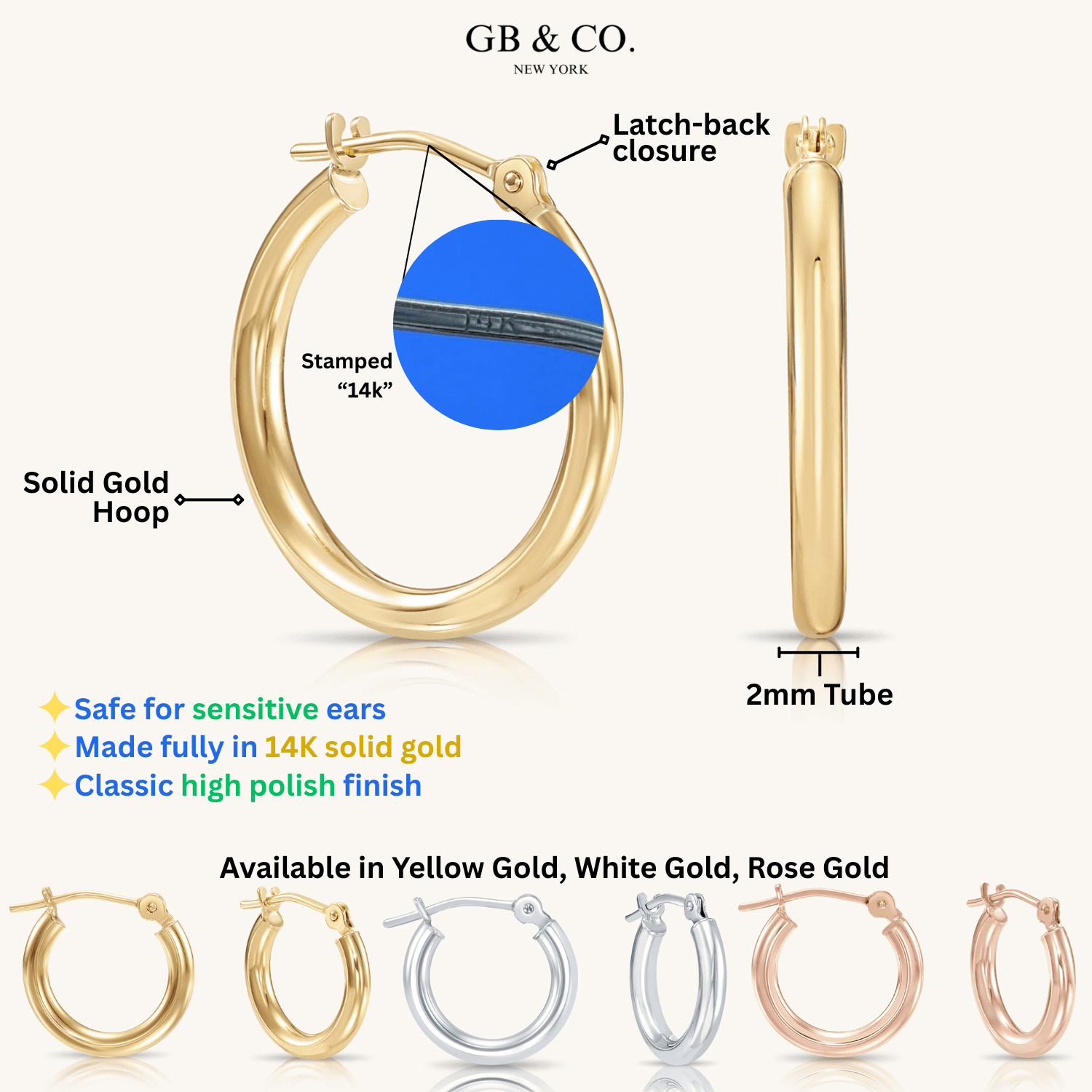 14K Yellow Gold Classic Round Hoop Earrings | 25mm | Everyday Hoop Earrings | Great for Women and Men | GB Jewelry & Co.