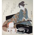 thumbnail image 2 of Woman Tuning a Shamisen & a cat looks at its reflection in lacquerware Poster Print by Gakutei, 2 of 4