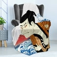 thumbnail image 4 of Kabuki Soft Flannel Fleece Throw Blanket, Performer Portrait with Japanese Waves and Mount Hill Illustration, Cozy Plush for Indoor and Outdoor Use, 70" x 90", Multicolor, by Ambesonne, 4 of 5