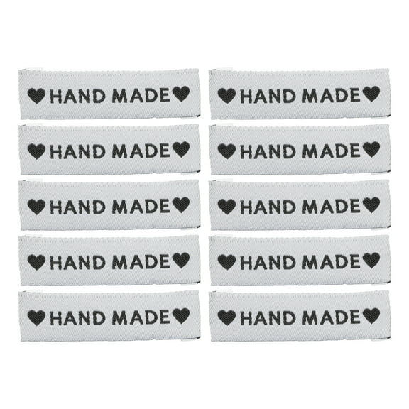 Uxcell 20pcs Handmade with Love Sewing Labels Embroidered Label Tags 2.17"L Sew on Clothing Garment White
