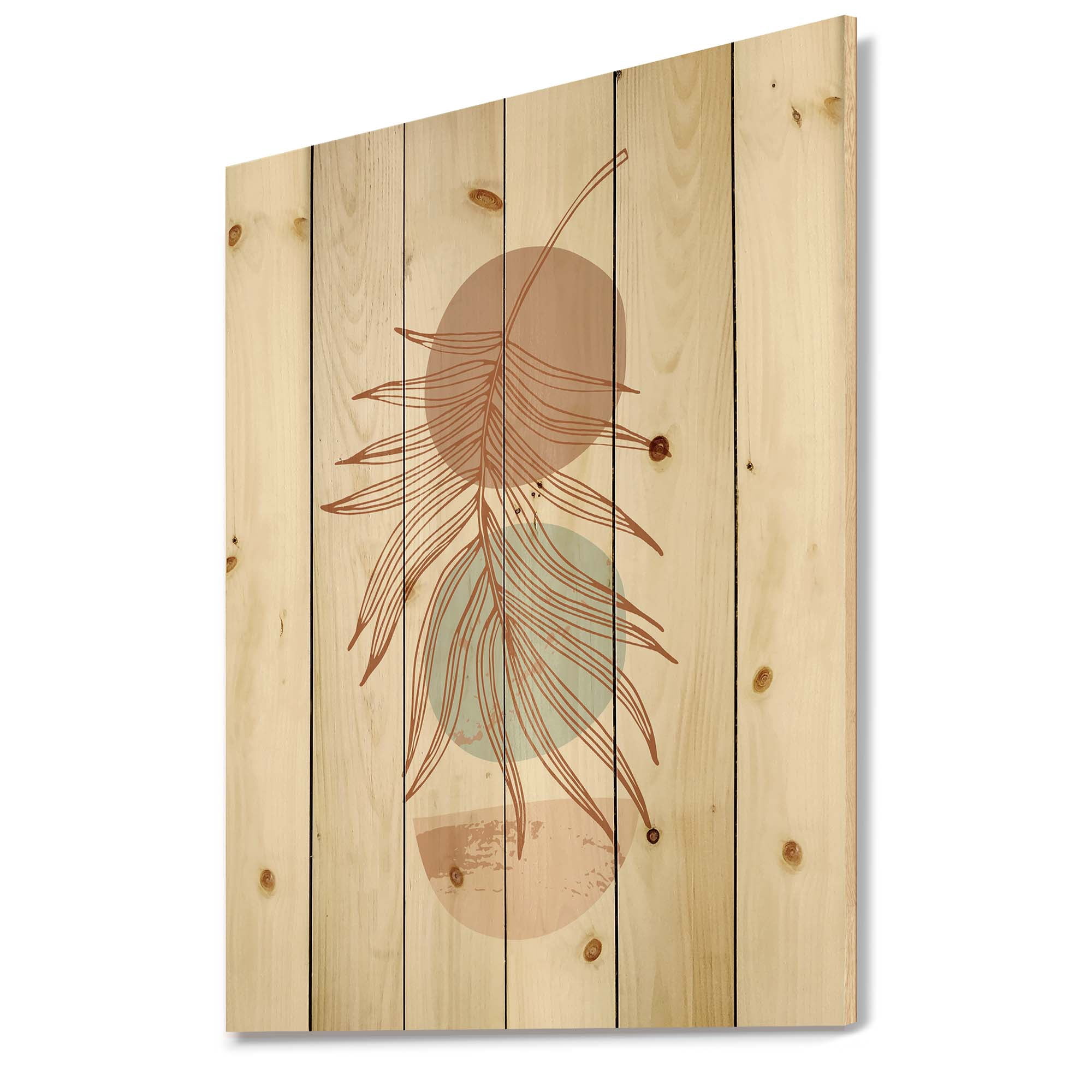 Designart 'Sun and Moon Shapes In Retro Terracotta Tones II' Modern Print on Natural Pine Wood