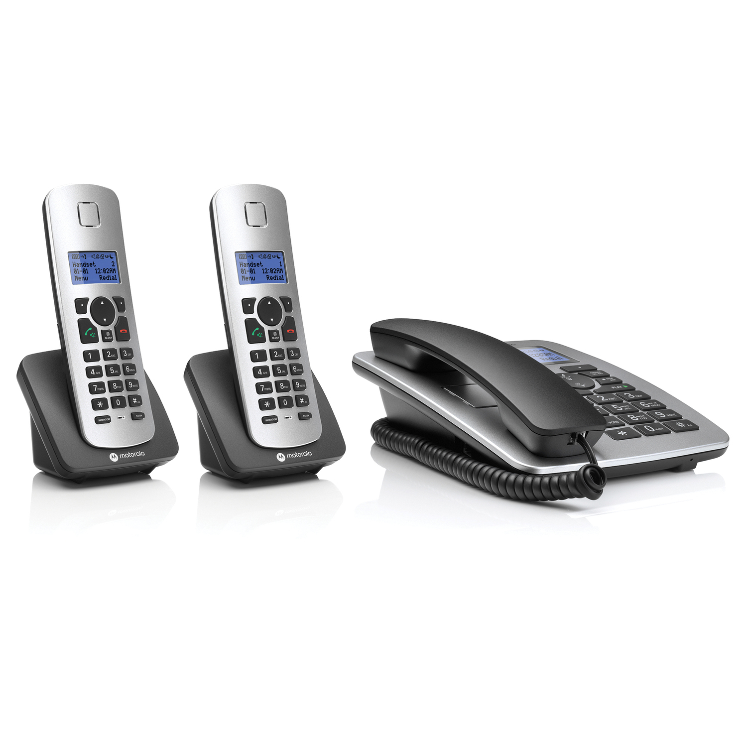 Motorola C4202 C4202 Corded Phone with Caller ID, Answering System, and 2  Cordless Handsets