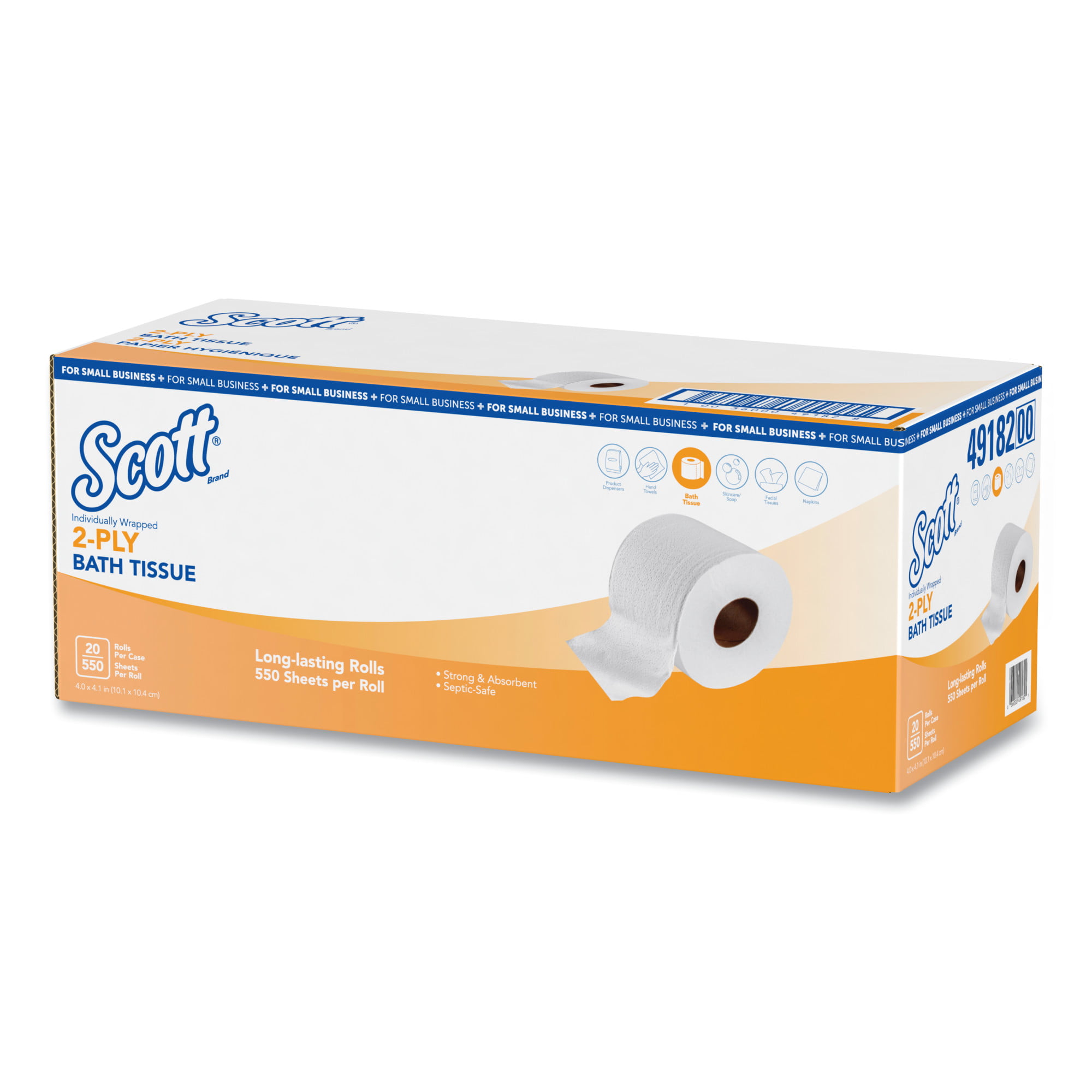 20 Rolls/Carton 2-Ply Scott Standard Roll Bathroom Tissue 550 Sheets/Roll 