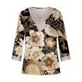 thumbnail image 4 of Summer Savings Clearance 2023! Loopsun 3/4 Length Sleeve Womens Tops, Casual V-Neck Printing Fashion Loose Pullover Khaki S, 4 of 5