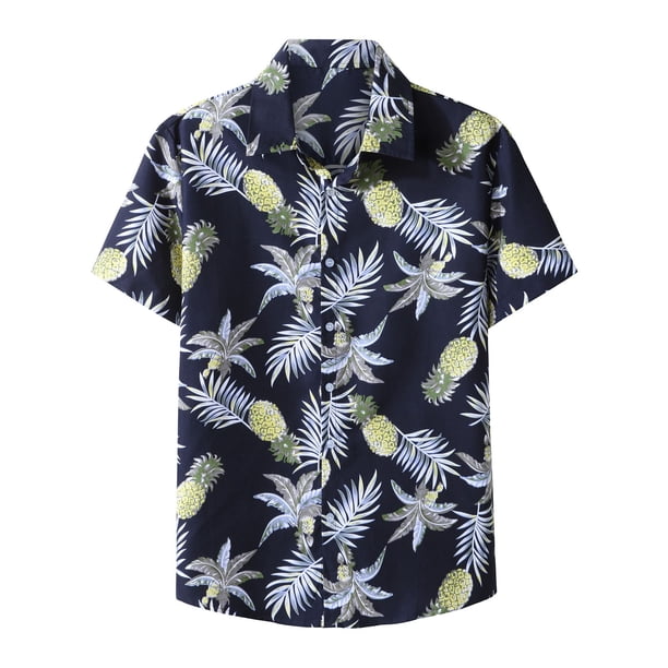 Camisa de manga corta de un solo pecho con botones informales para la playa para hombre Pompotops oipoqjl44082