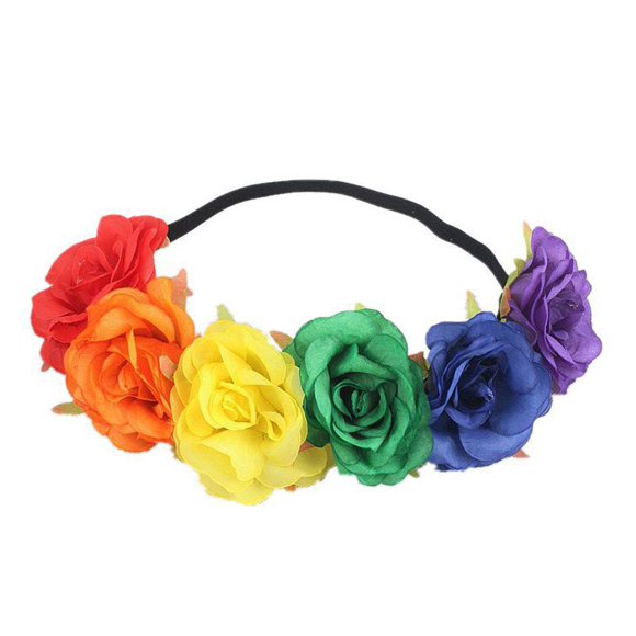 Love Sweety BOHO corona floral rosa flor diadema corona de pelo (cinta elástica rosa arcoíris)