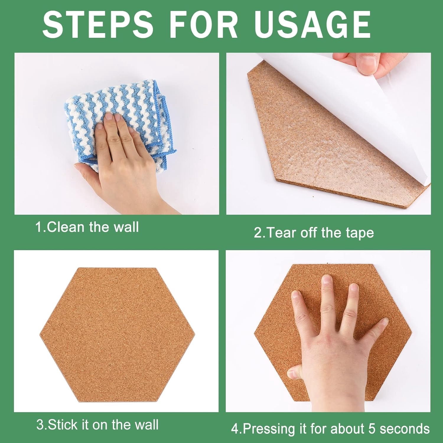 Self-Adhesive Wall Bulletin Board,6 Pack Hexagon Cork Board Tiles,DIY Notice Board,Wall Bulletin Board with 40 Push Pins, Application Message Board for DIY, Pictures Hanging, Office Home Decoration