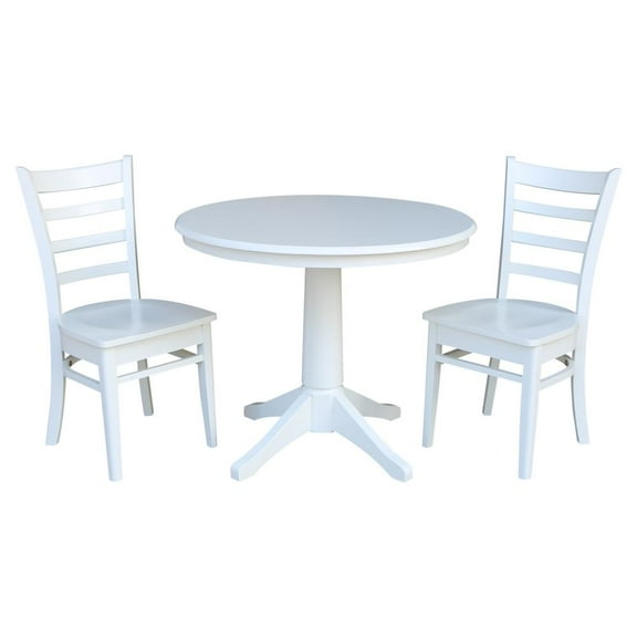 36" Round Dining Table and 2 Emily Chairs - White - 3 Piece Set