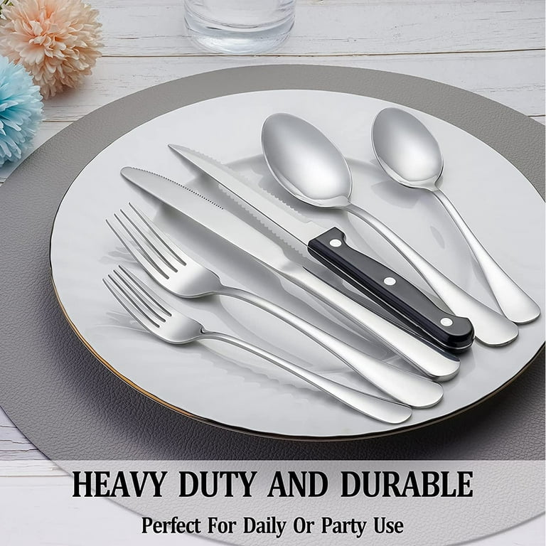 24 Piece Silverware Set with Steak Knives, Stainless Steel Flatware Set, Cutlery  Set Service for 4, Mirror Polished Utensils Set, Forks and Spoons Silverware  Set, Dishwasher Safe 