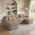 thumbnail image 2 of Bonzy Home Modular Corduroy Sectional Sofa with Pull Out Sleeper, Convertible U-Shaped Couch, Free Combination Upholstered Sofa Bed for Living Room, 2 of 7