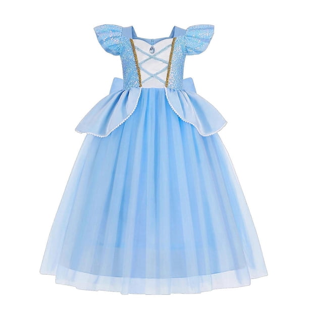 Vestido de princesa Bella, tutú de tul con lazo de lentejuelas, vestido de fiesta para niñas, celebración de cumpleaños, amarillo y azul