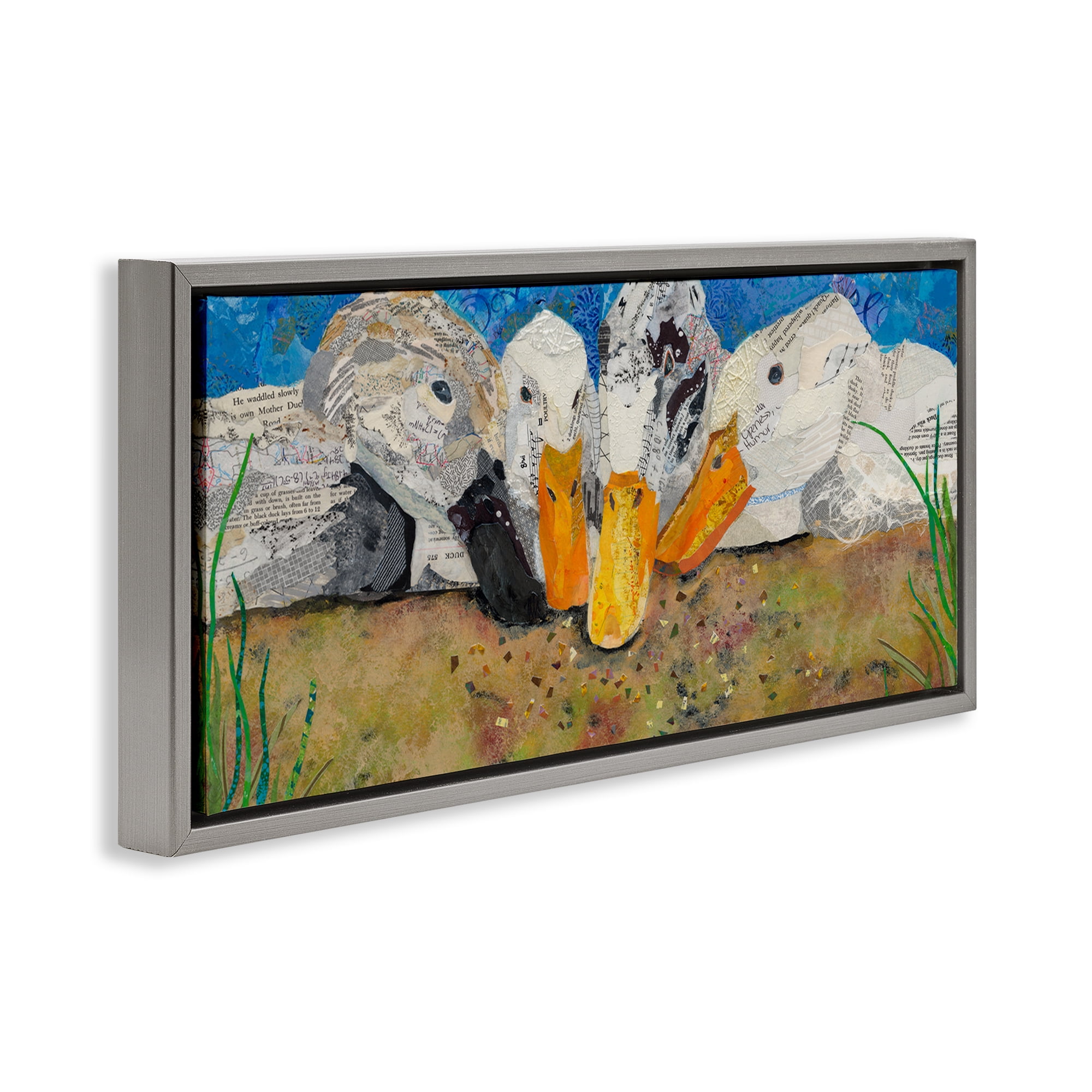 Stupell Industries Just Ducky Collage Animals Painting Gray Floater Framed Canvas Art Print Wall Art, 25 x 11
