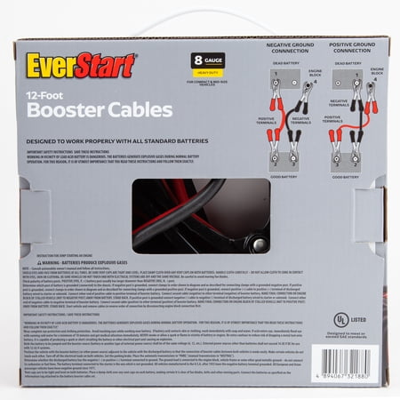 EVERSTART 12-FOOT 8-GAUGE HEAVY DUTY BOOSTER CABLES, 165 AMPS