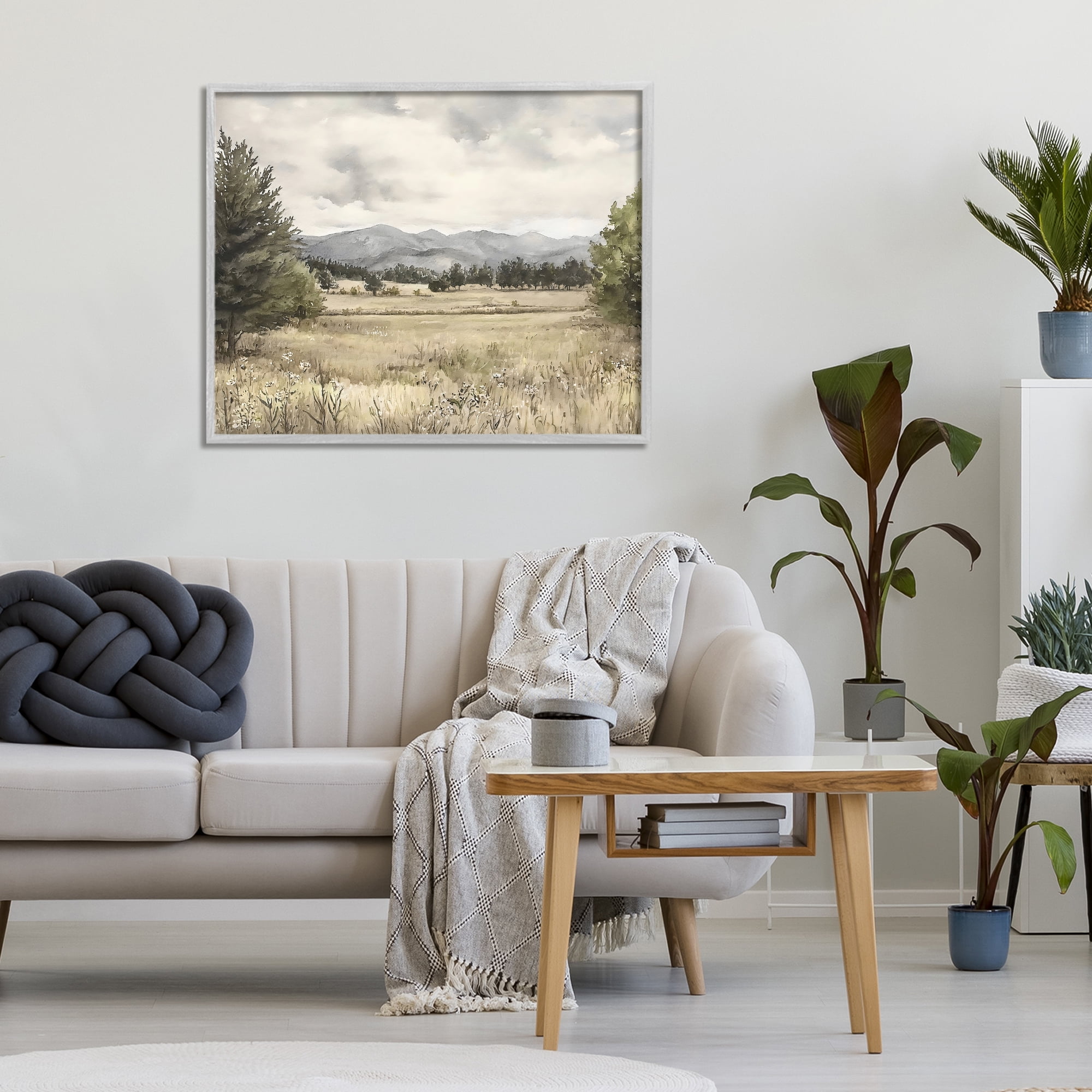 Stupell Industries Muted Mountain Meadow Gray Framed Giclee Art, design by Riley B