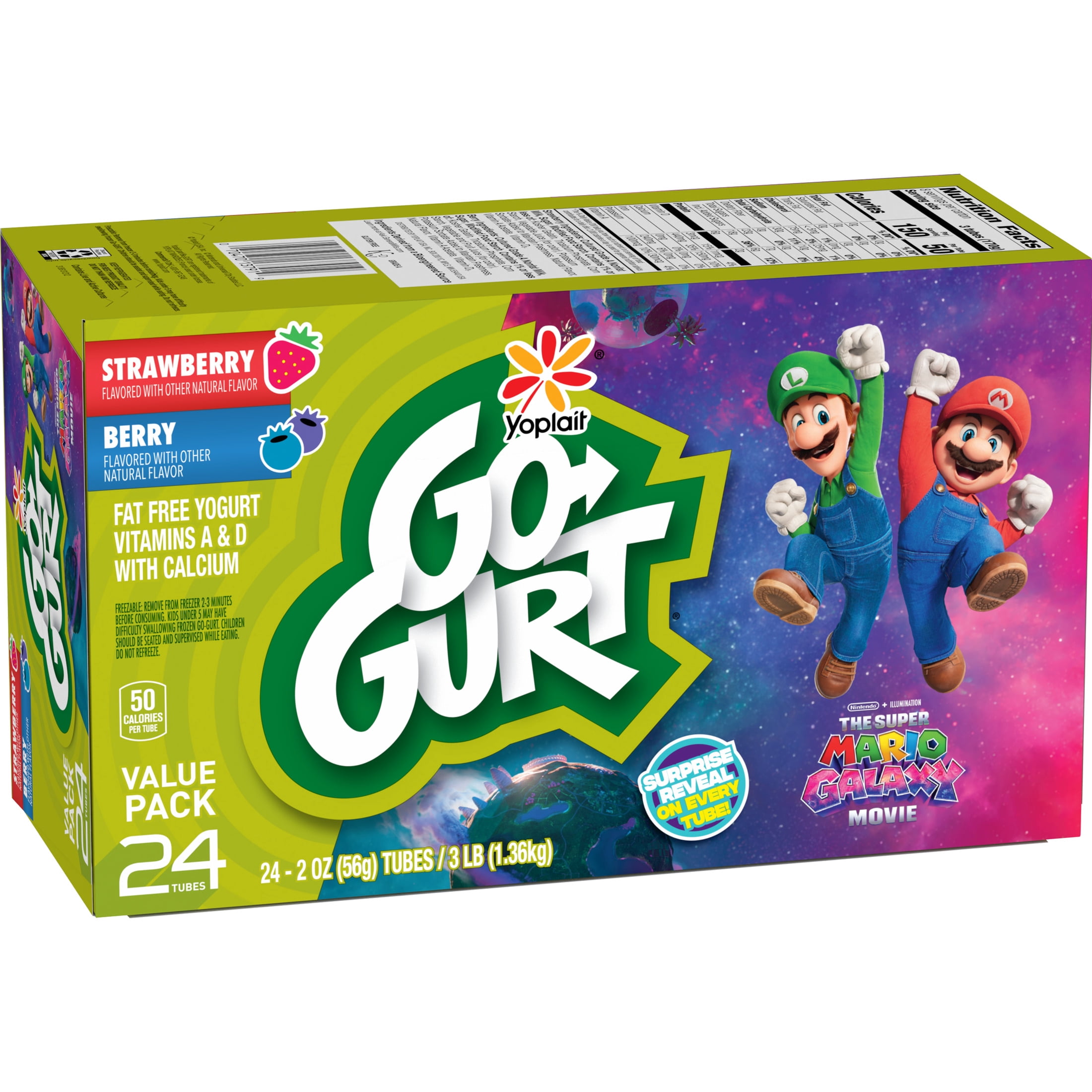 Go-GURT The Super Mario Galaxy Movie, Strawberry and Berry Yogurt Tubes, 24 Count, 48 oz