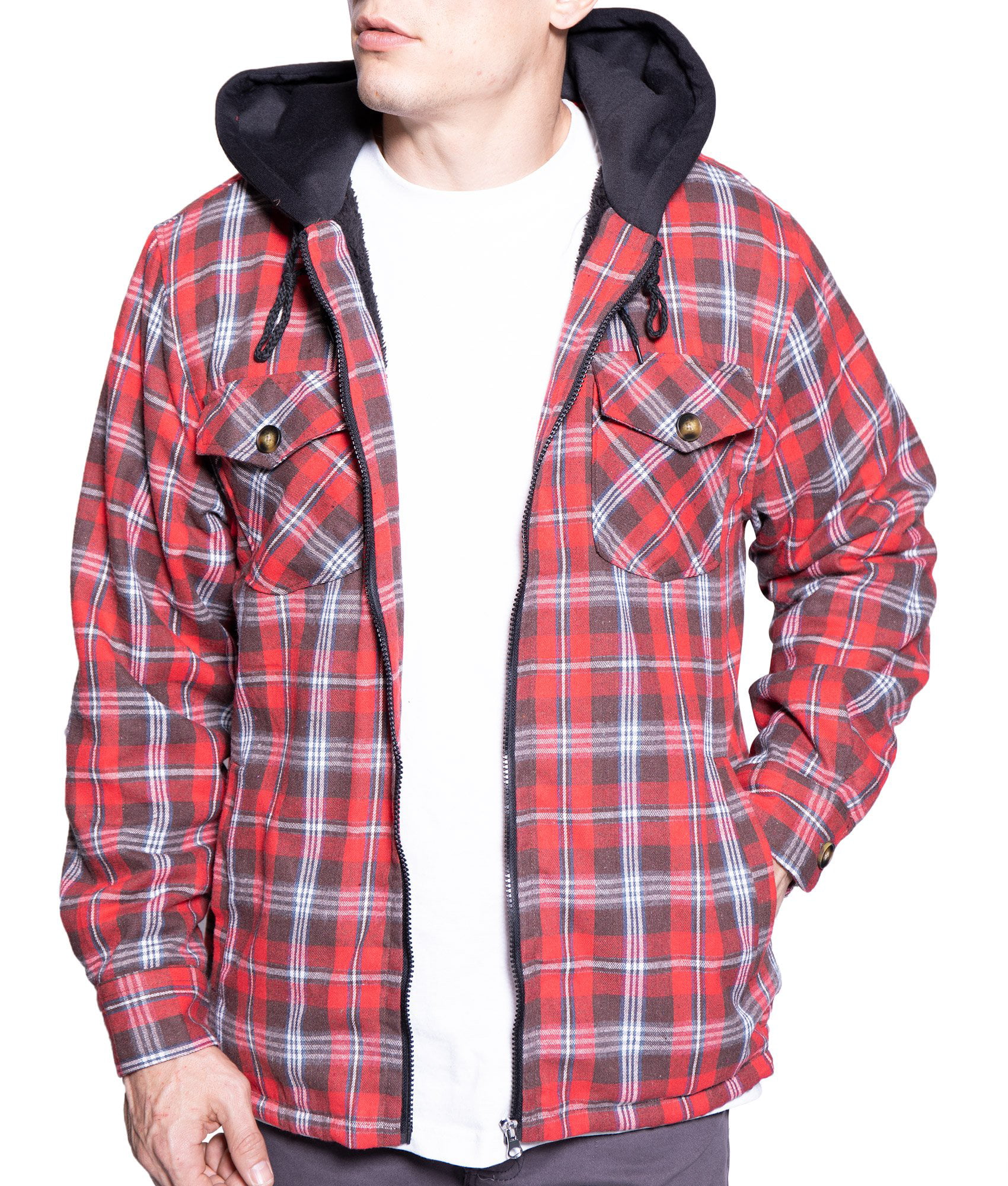 5XL Visive Mens Heavy Flannel Shirt Jacket for Mens Big and Tall Zip Up Fleece W/Hood Size M