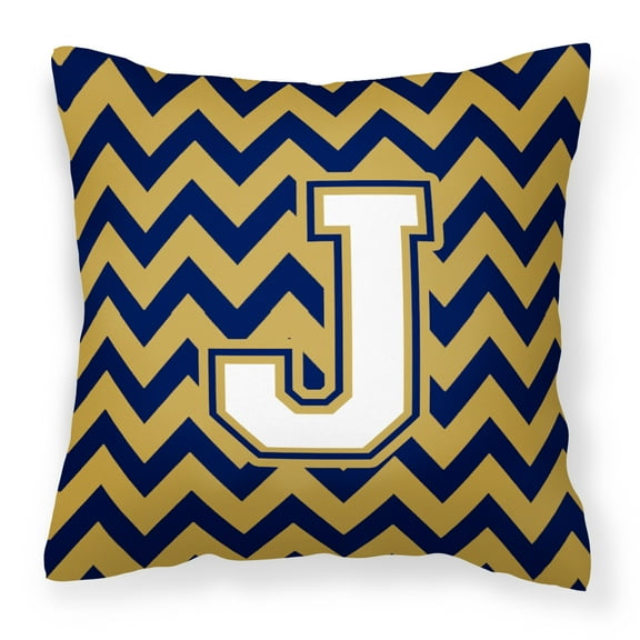 Carolines Treasures CJ1057-JPW1414 Letter J Chevron Navy Blue & Gold Fabric Decorative Pillow