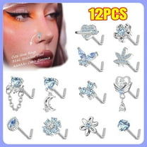 12 PCS 20G Nose Rings Surgical Stainless Steel, L Shaped Nose Studs for Women Men,Cute Nose Piercin Butterfly Flowergs Studs Screw Jewelry
