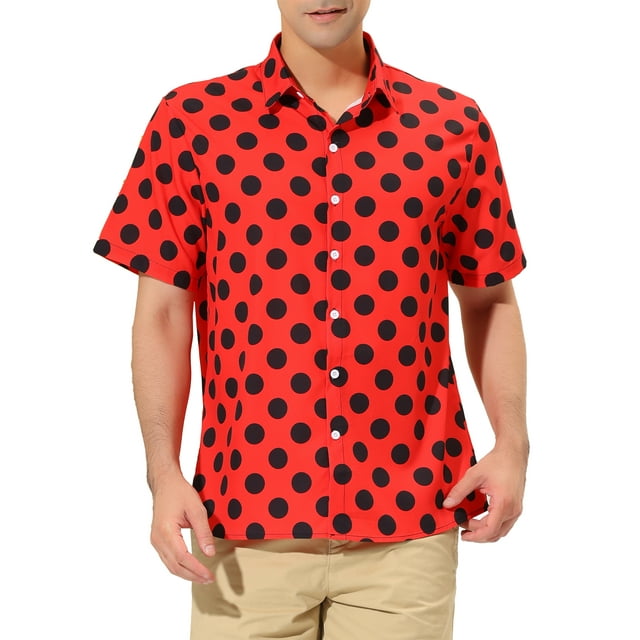 INSPIRE CHIC Chemise d'Été à Pois pour Homme, Boutonnée, Manches Courtes, Motif, Chemises S Rouge
