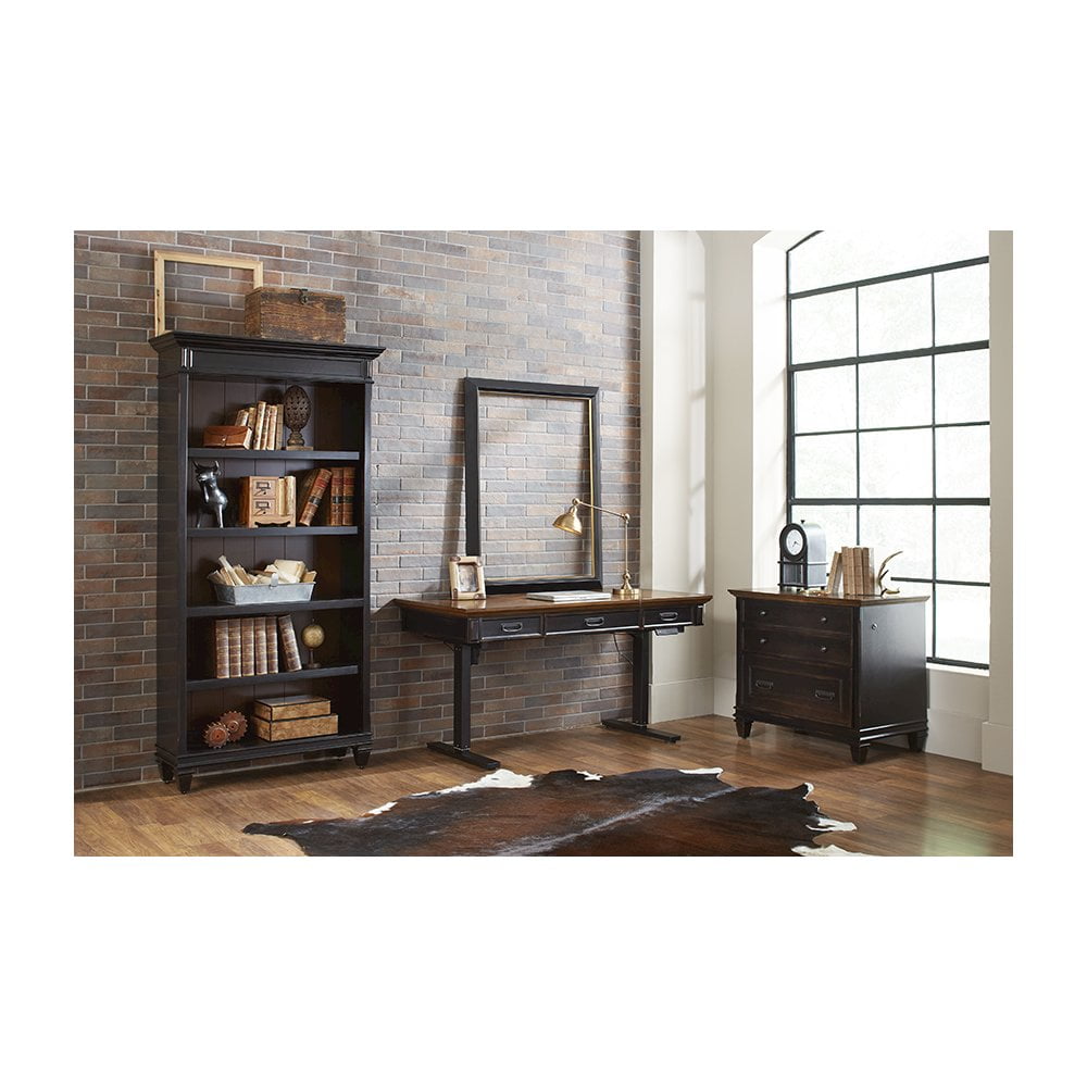 Martin Furniture Hartford Wood Bookcase in Two Tone Distressed Black