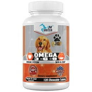 Omega 3 6 9 for Dogs,DHA EPA Fatty Acids, Brain Health, Shiny Coat, Itchy and Dry Skin Relief, Immune System Support, Anti Inflammatory - 120 Natural Chew-able Tablets.