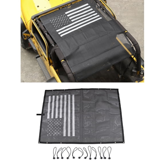 CheroCar Sunshade Mesh Blocks UV Protection Bikini Top for Jeep Wrangler TJ 1997-2006(US Flag)