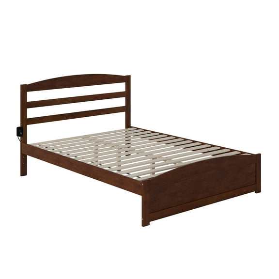 AFI Warren Solid Wood Queen Bed with USB Charging Station w/ Footboard in Walnut