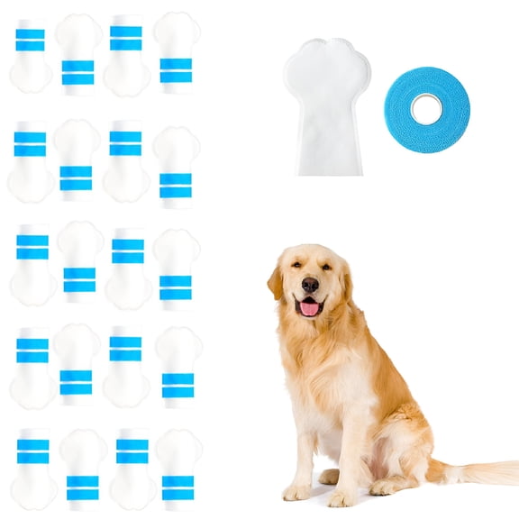 GASTROPOD 20 PCS Disposable Dog Shoes, Adjustable Double Self-Adhesive Bandage Dog Foot Covers, Waterproof Paw Protector for Pet Outdoor or Indoor Walking